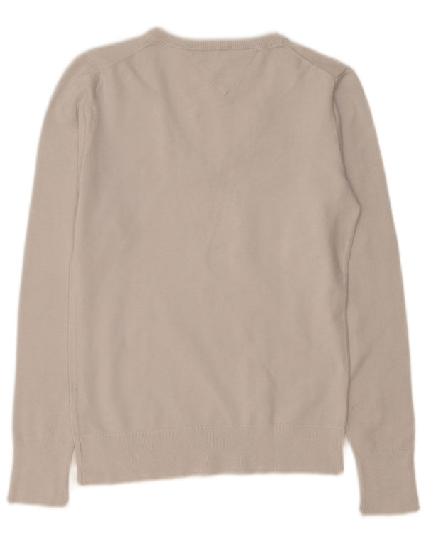 Maglione maglione con scollo a V da donna Tommy Hilfiger UK 10 piccolo cotone bianco sporco