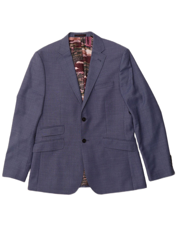 TED BAKER Giacca blazer da uomo a 2 bottoni vestibilità moderna UK 40 grande blu maculato