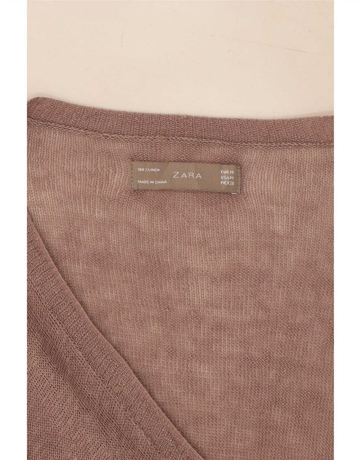 Maglione cardigan da donna Zara UK 12 Lino marrone medio