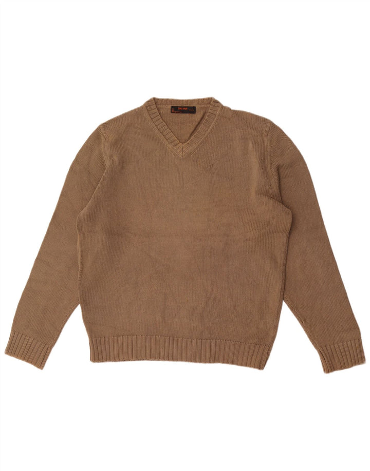 Maglione Zara da uomo con scollo a V in cotone marrone medio