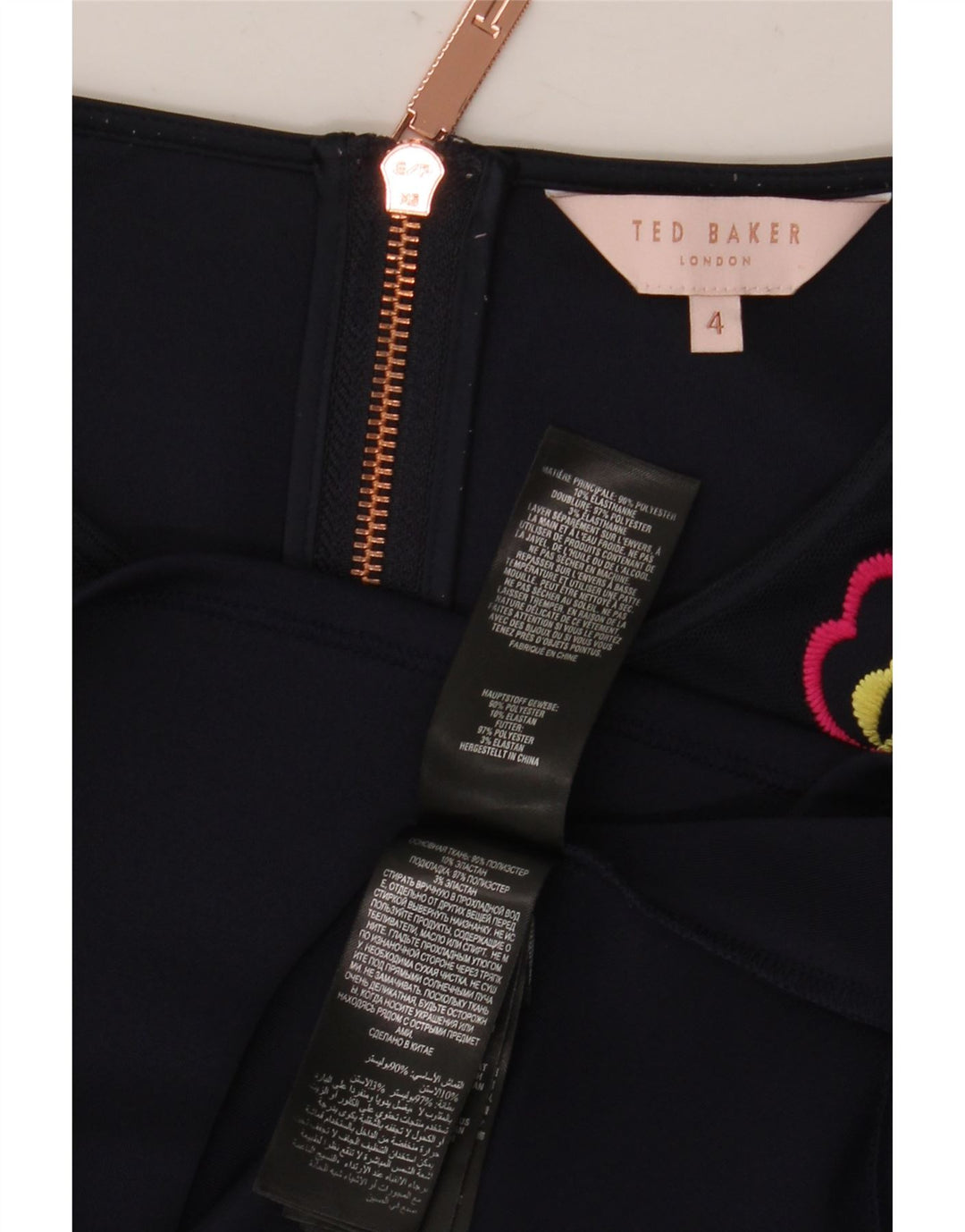 Abito scampanato senza maniche da donna Ted Baker taglia 4 grande blu navy floreale