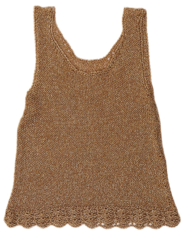 Top vintage da donna corto trasparente in camicetta UK 14 marrone medio screziato