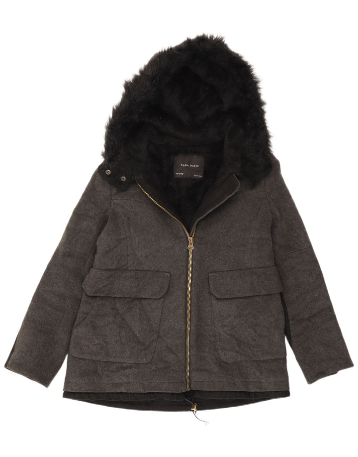Giacca Sherpa oversize con cappuccio da donna Zara UK 10 piccola lana grigia