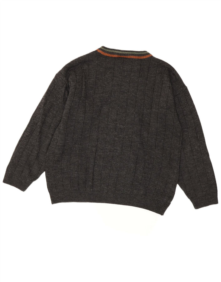 Maglione vintage da uomo girocollo IT 48/50 blu navy medio geometrico