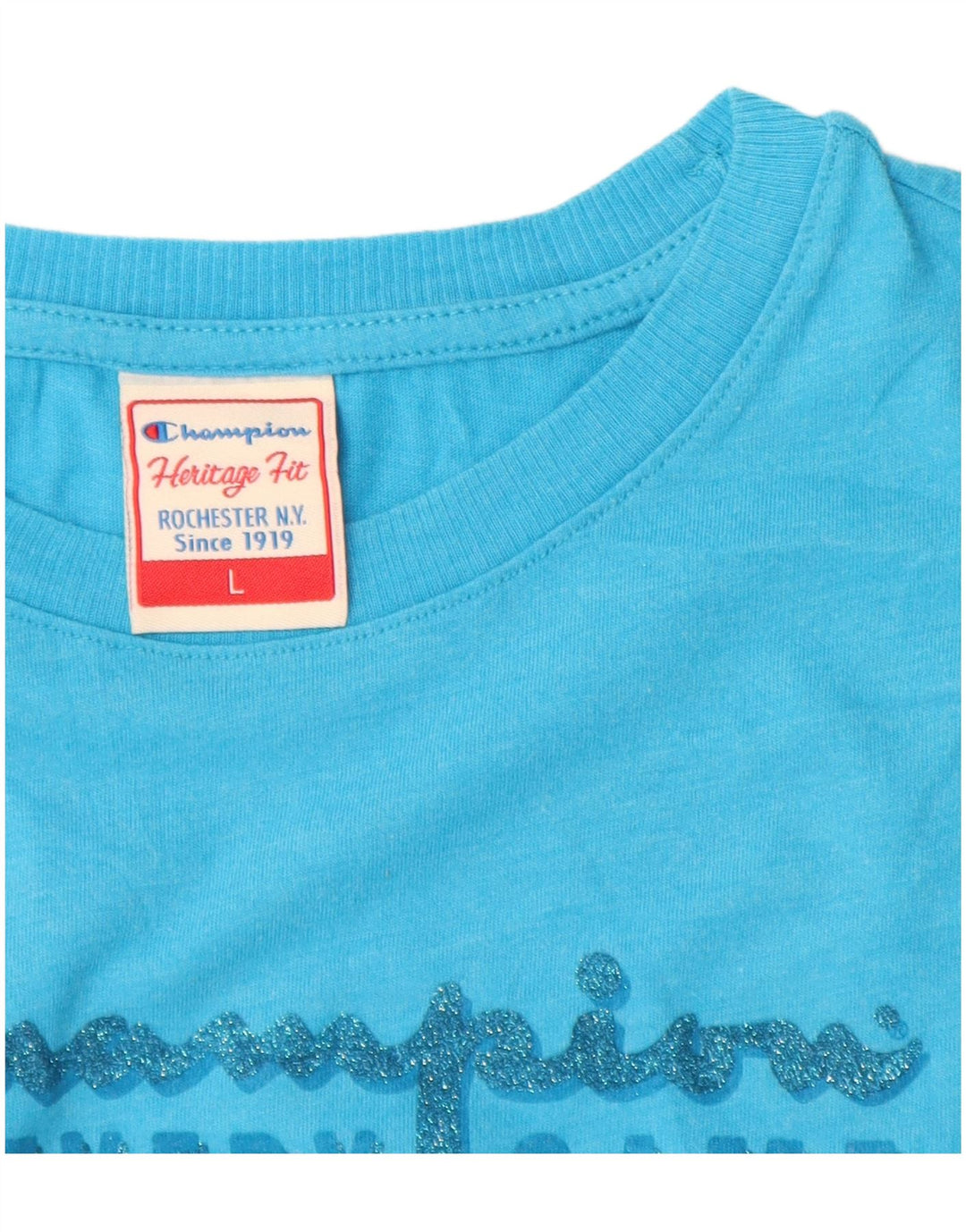 CHAMPION T-shirt grafica da donna con vestibilità Heritage UK 14 grande cotone blu
