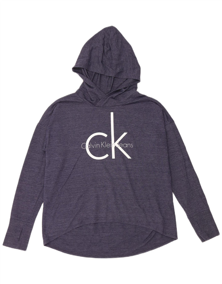 CALVIN KLEIN JEANS Top grafico da donna manica lunga UK 16 Large Blu navy