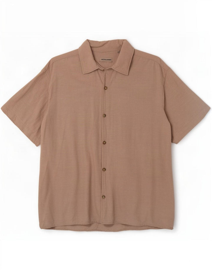 Camicia a maniche corte da uomo Jack & Jones 3XL cotone beige
