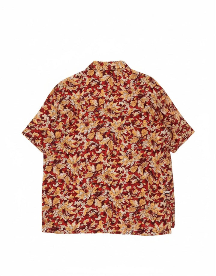 VINTAGE Womens Short Sleeve Shirt UK 14 Medium Red Floral Vintage Vintage and Second-Hand Vintage from Messina Hembry 