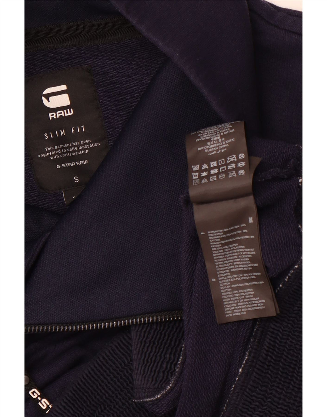 Felpa da donna slim fit con collo con zip G-Star, maglione piccolo in cotone blu navy