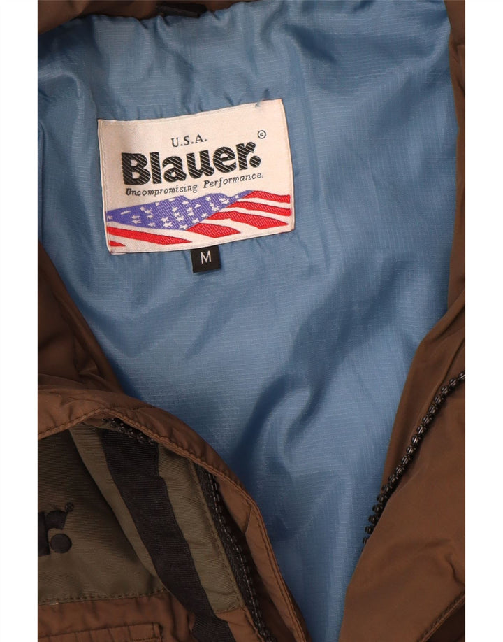 Blauer Giacca imbottita grafica da uomo UK 38 Nylon color block marrone medio