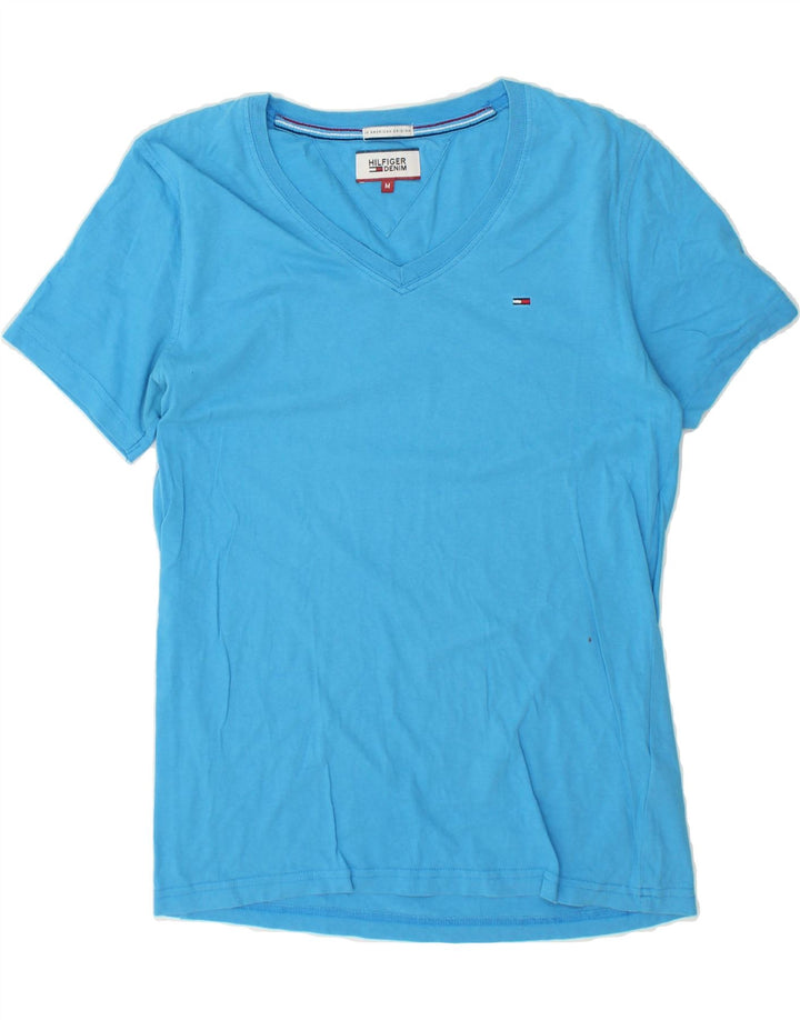 TOMMY HILFIGER Womens T-Shirt Top UK 14 Medium Blue Cotton Vintage Tommy Hilfiger and Second-Hand Tommy Hilfiger from Messina Hembry 