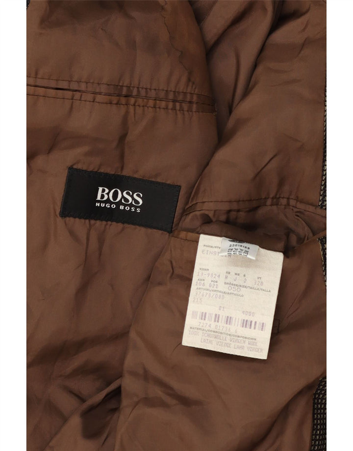 Giacca blazer da uomo a 3 bottoni Hugo Boss EU 50 grande lana maculata marrone