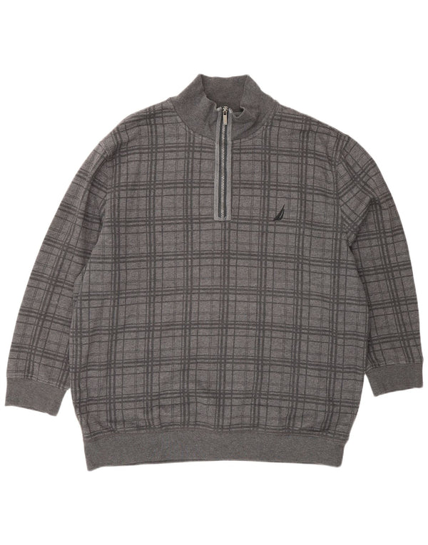 Felpa da uomo con collo con zip Nautica, maglione 2XL a quadri grigi