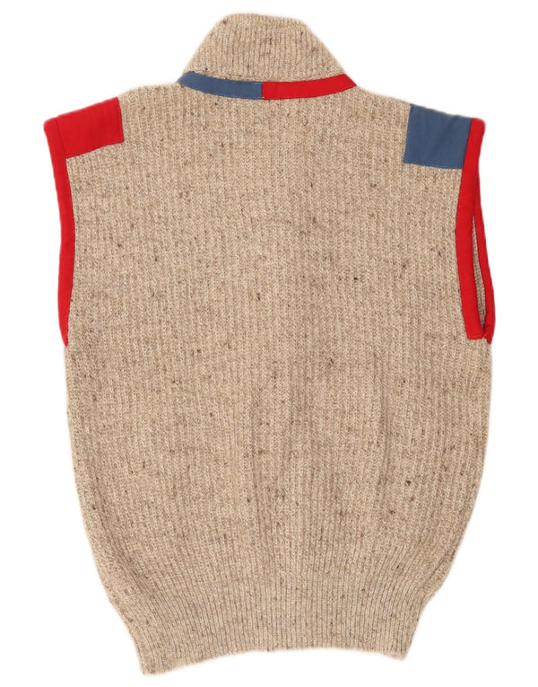 Maglione cardigan senza maniche vintage da uomo in acrilico color block beige medio