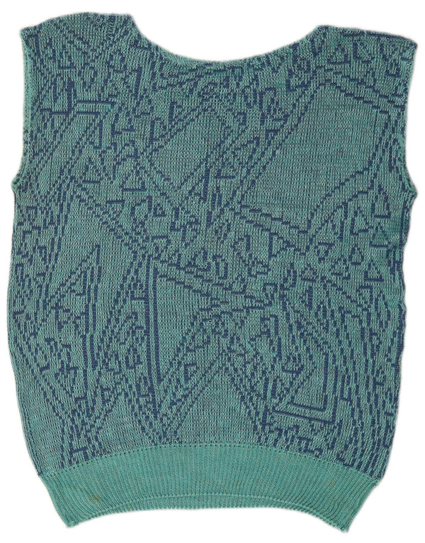 Canotta vintage da donna, canotta UK 16, grande blu geometrica