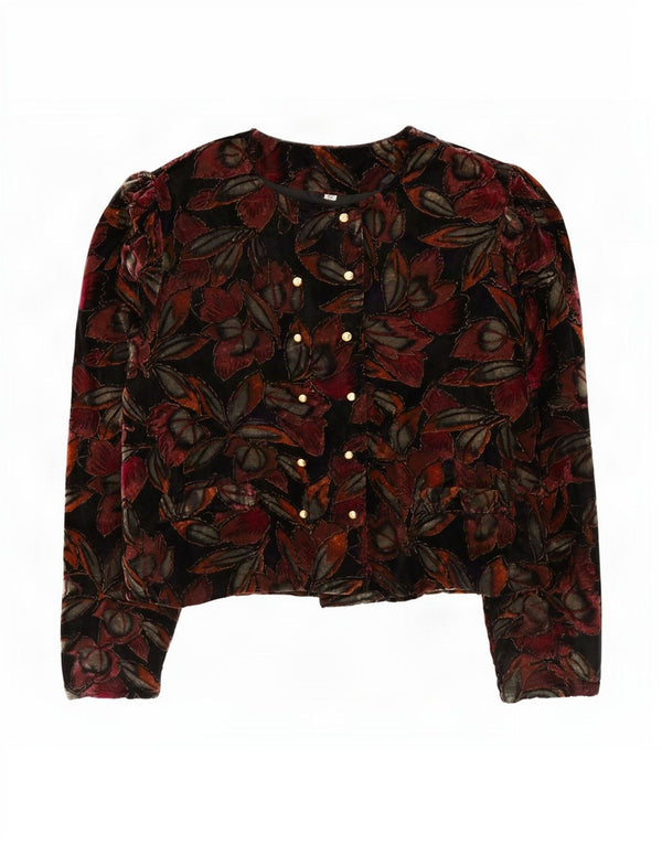 Giacca blazer vintage da donna in velluto IT 44 medio floreale multicolore