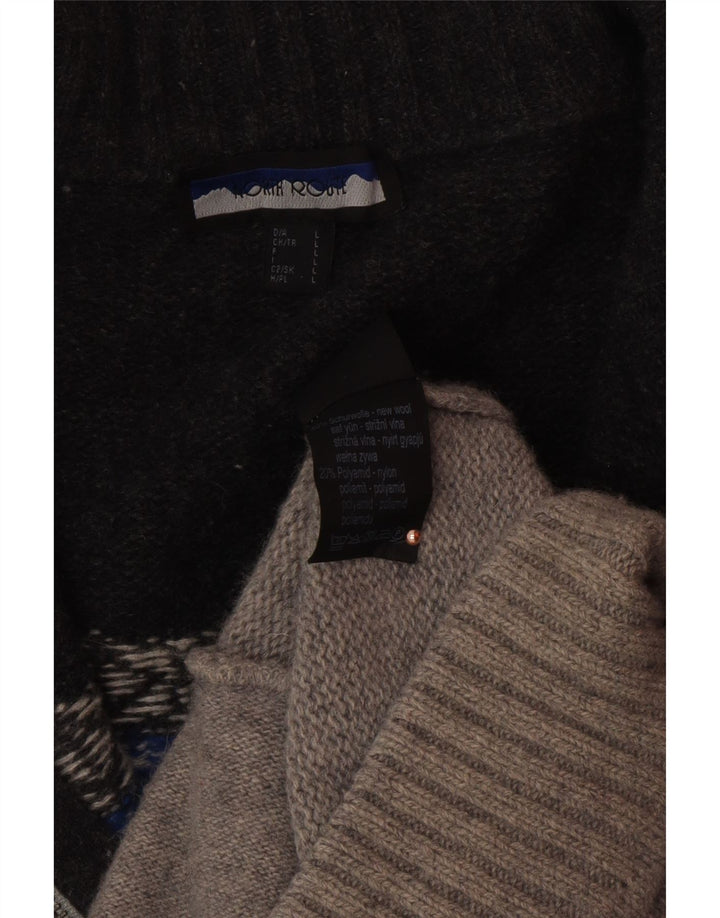 NORTH ROUTE Maglione da uomo con zip e collo grande grigio Fair Isle