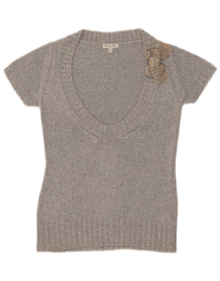 Massimo Dutti Maglione da donna a maniche corte con scollo a V UK 10 piccolo grigio
