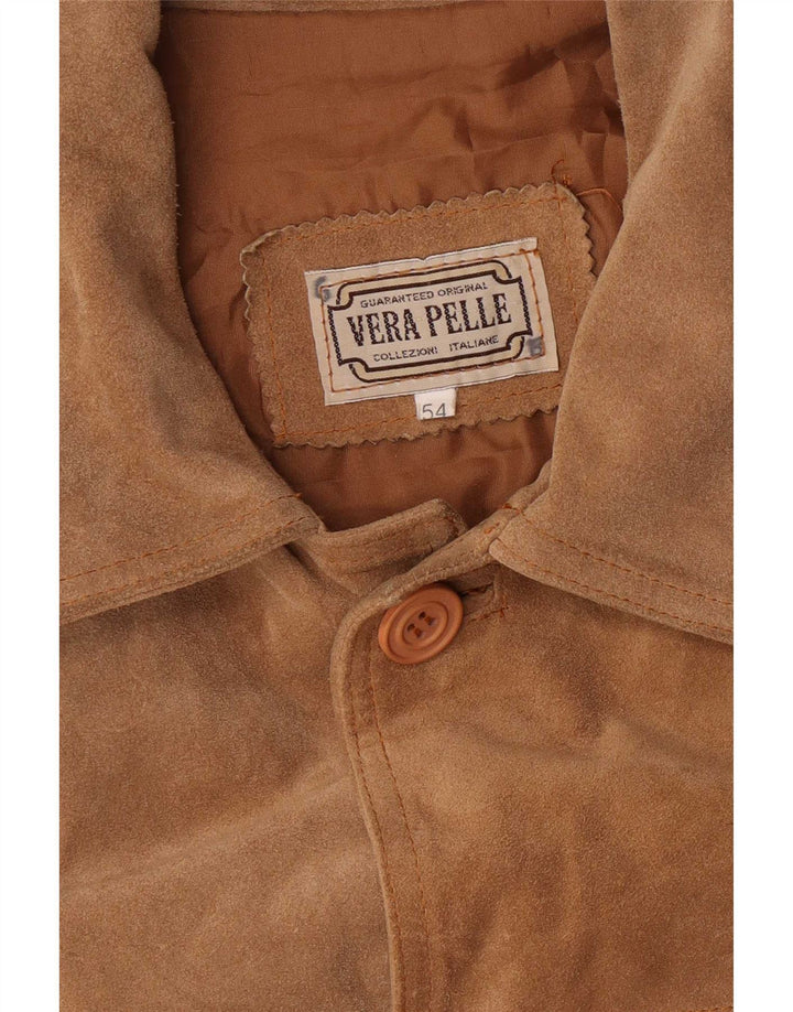 Giacca vintage in pelle scamosciata da uomo IT 54 2XL in pelle marrone