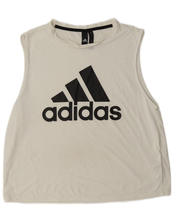 Canottiera grafica da donna Adidas UK 16/18 Large White Poliestere Sports