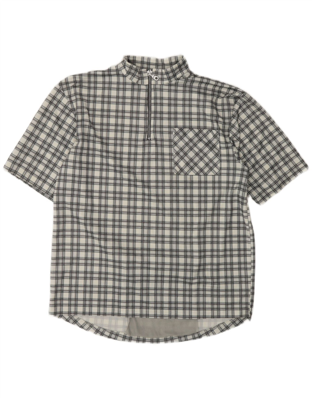 Camicia pullover a maniche corte da uomo VINTAGE grande poliestere a quadri grigi