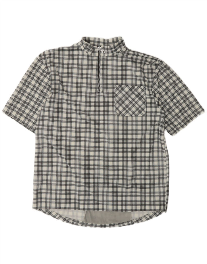 Camicia pullover a maniche corte da uomo VINTAGE grande poliestere a quadri grigi