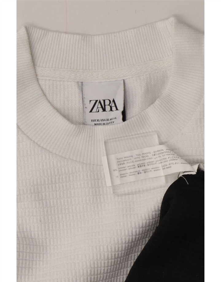 Felpa Zara da uomo maglione XL poliestere color block bianco