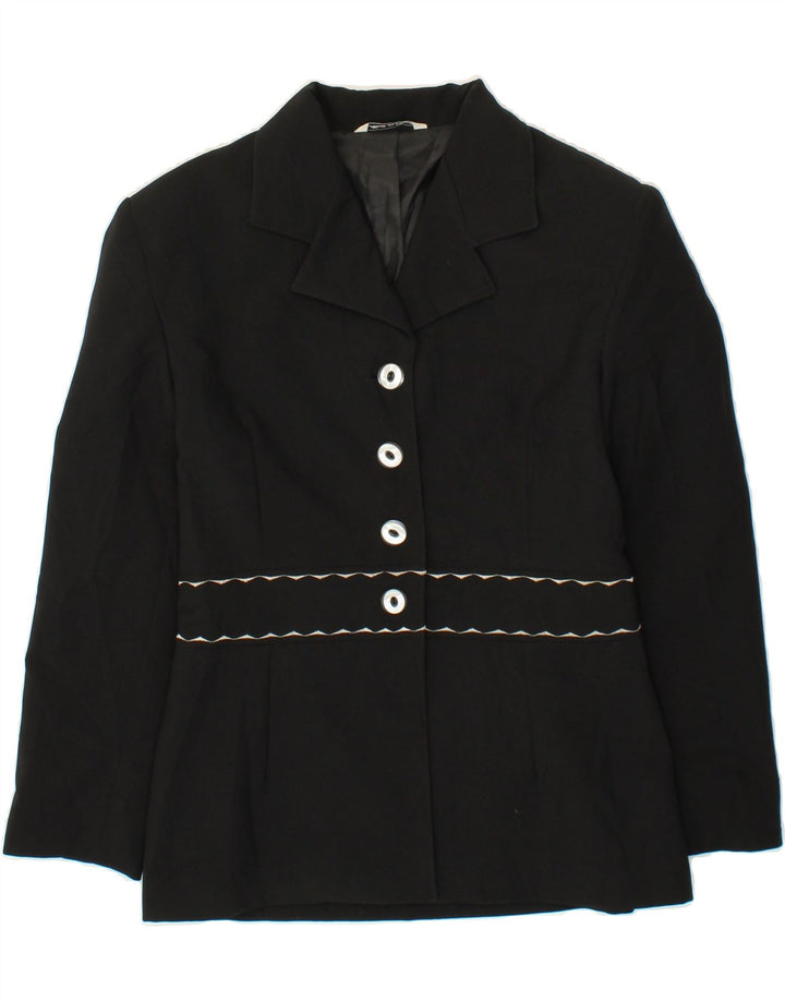 VINTAGE Womens 4 Button Blazer Jacket UK 14 Medium Black Polyester Vintage Vintage and Second-Hand Vintage from Messina Hembry 