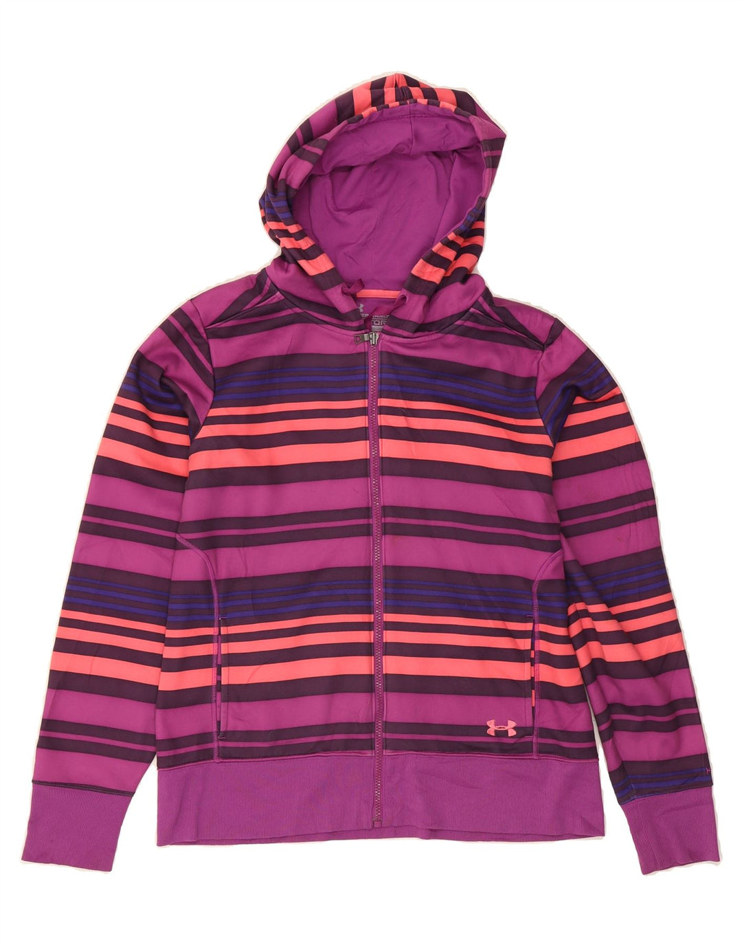 UNDER ARMOUR Womens Zip Hoodie Sweater UK 16 Large Multicoloured Striped Vintage Under Armour and Second-Hand Under Armour from Messina Hembry 
