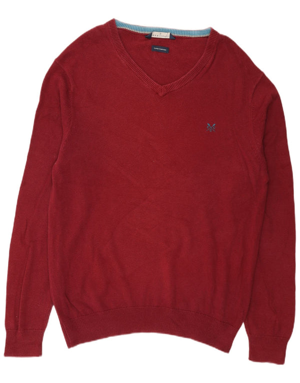 Crew Clothing Maglione da uomo con scollo a V XL in cotone bordeaux