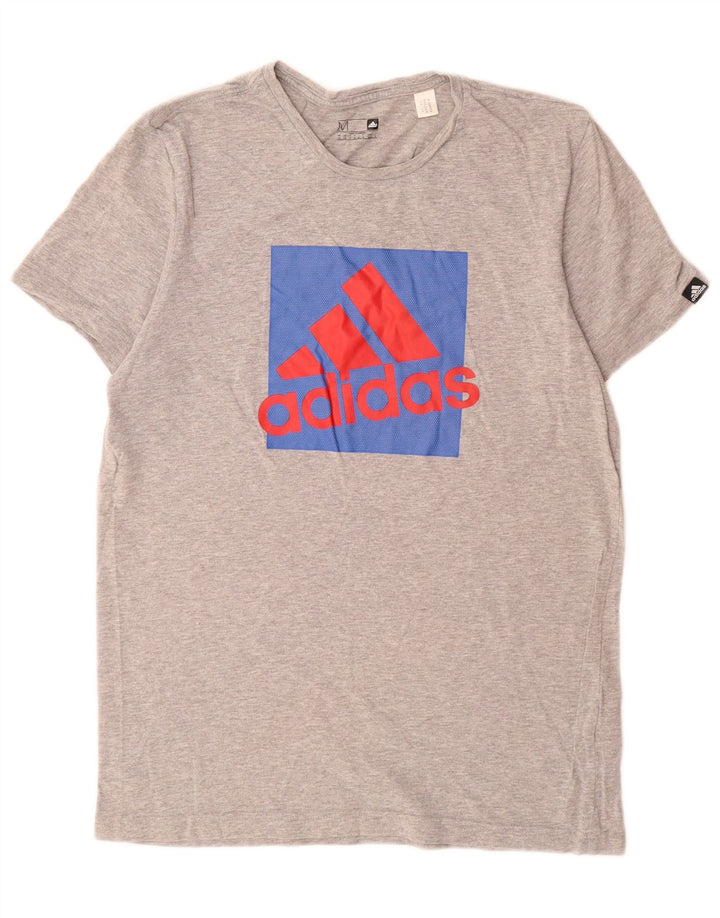 T-shirt grafica da uomo Adidas Top in cotone chiazzato grigio medio