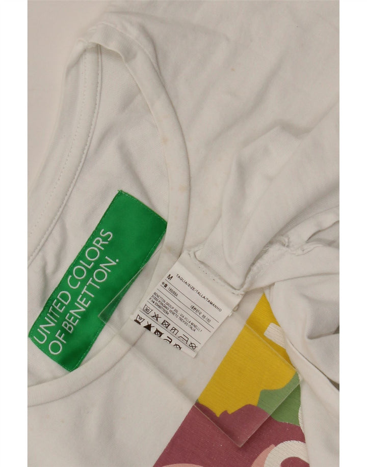 T-shirt grafica da donna Benetton Top UK 14 cotone bianco medio