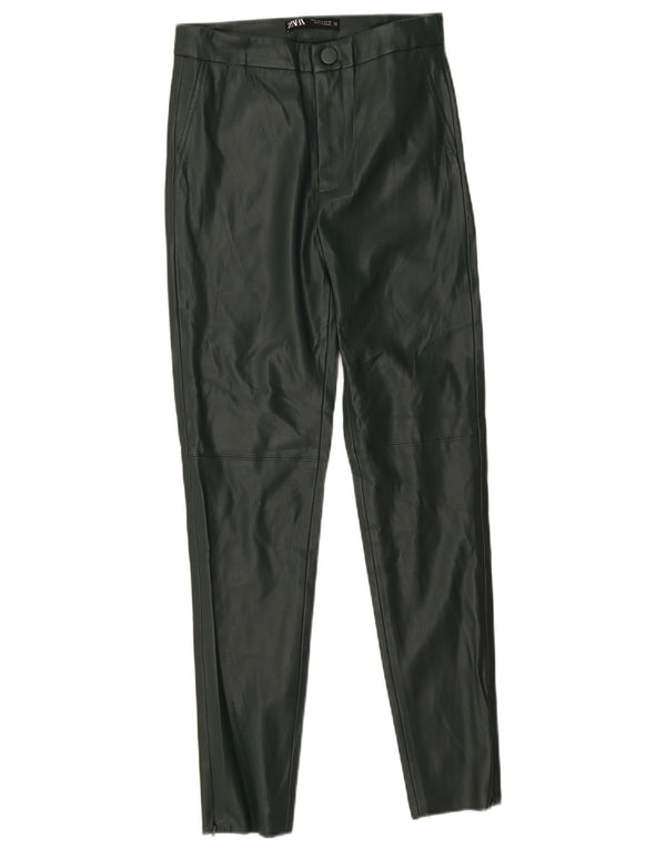 Pantaloni skinny da donna in ecopelle Zara piccoli W26 L26 poliestere verde
