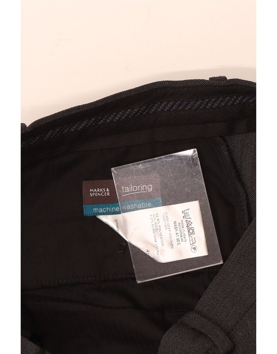 Pantaloni da abito dritti da uomo Marks & Spencer W32 L31 poliestere grigio
