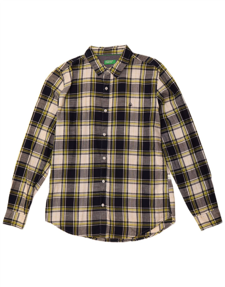 Camicia a quadri Benetton da uomo in cotone a quadri grandi blu navy