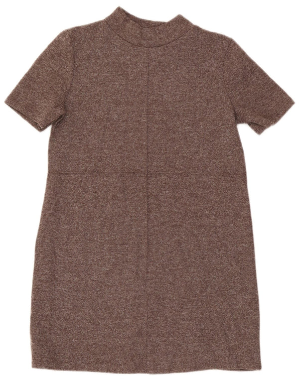 Abito maglione a maniche corte da donna Zara UK 14 Grande poliestere screziato marrone