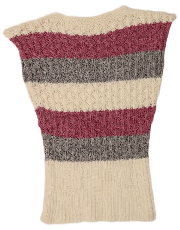 Maglione maglione vintage da donna con scollo a V UK 16 grandi righe multicolori