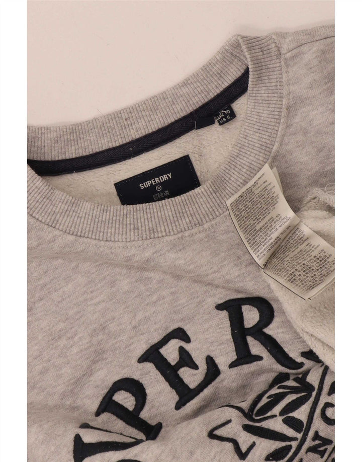 Felpa oversize con grafica da donna Superdry, maglione UK 10 Small, cotone grigio