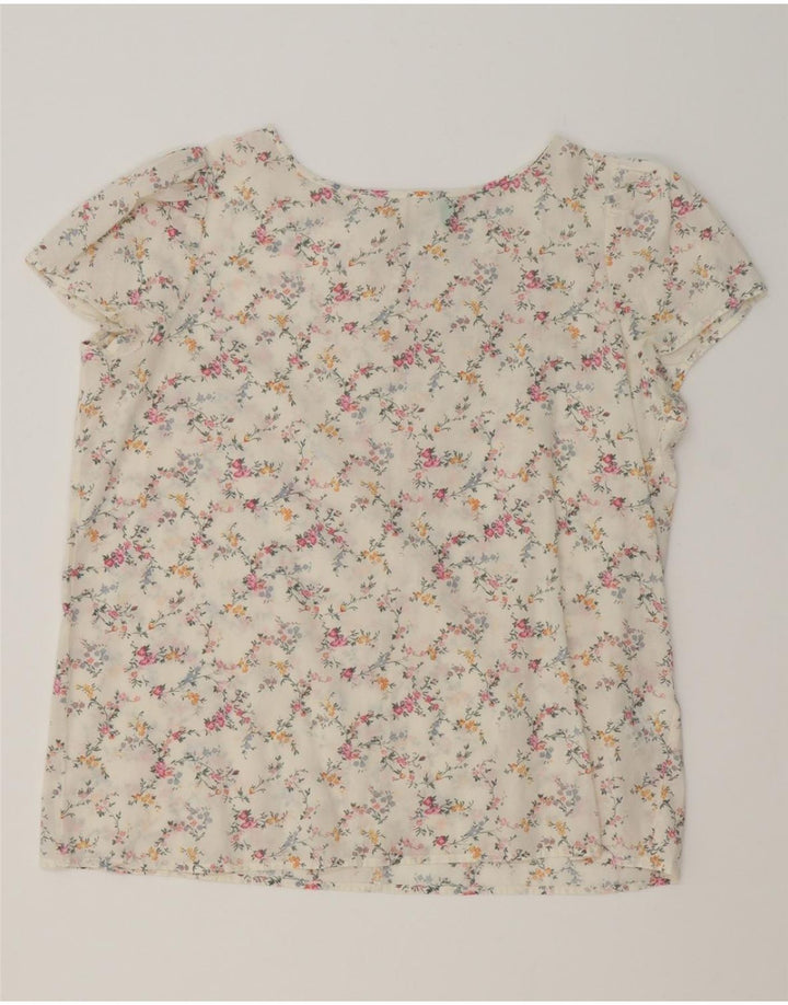 BENETTON Womens Blouse Top UK 14 Medium White Floral Cotton Vintage Benetton and Second-Hand Benetton from Messina Hembry 