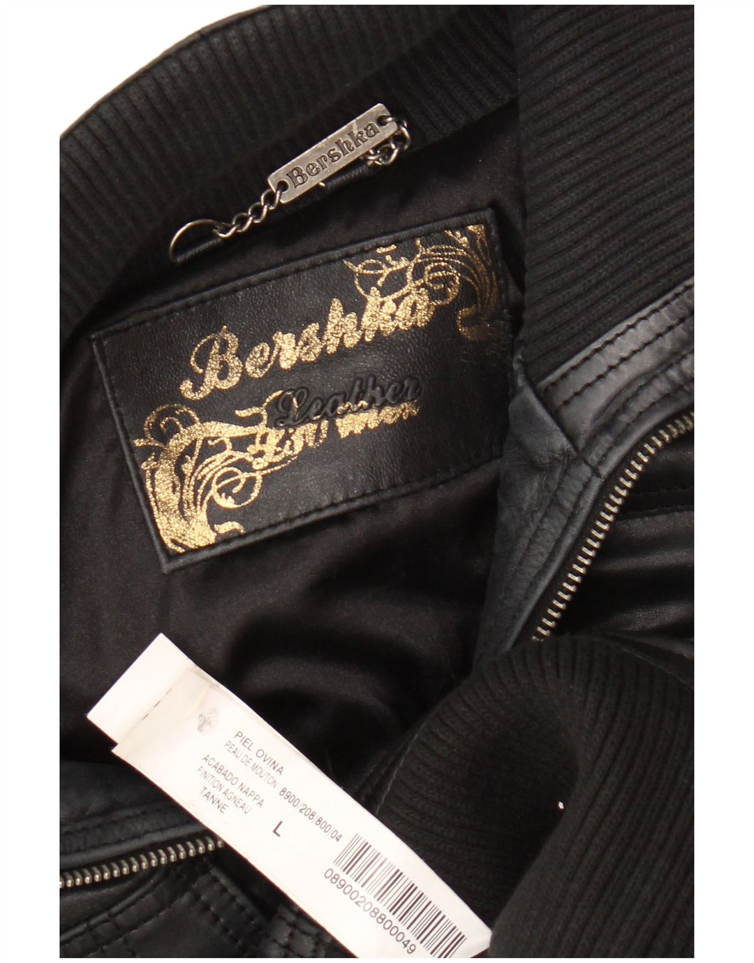 Giacca in pelle corta da donna BERSHKA UK 14 grande in pelle nera