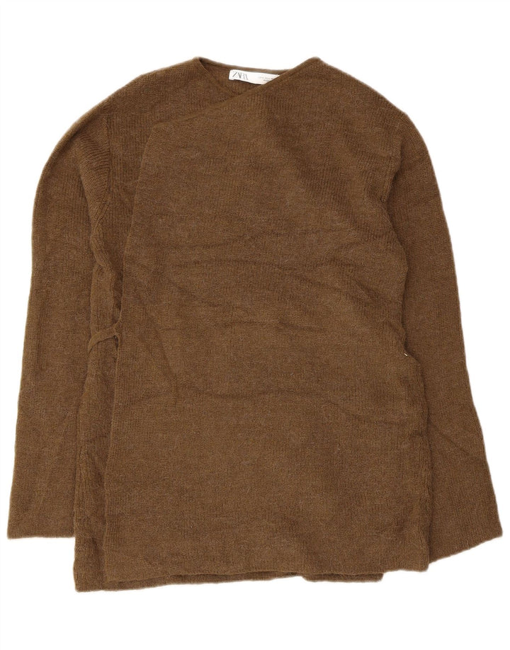 Maglione cardigan avvolgente da donna Zara UK 10 piccolo kaki poliammide