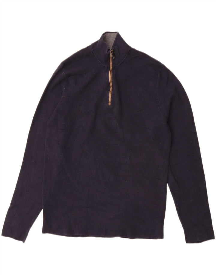 MASSIMO DUTTI Maglione da uomo con zip e collo in cotone blu navy medio