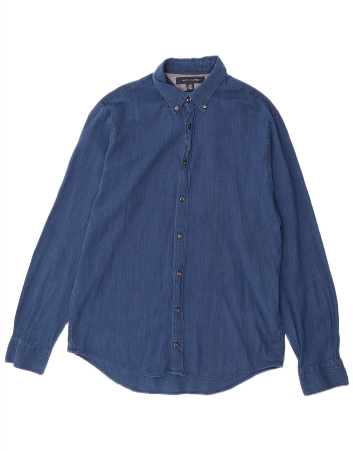 TOMMY HILFIGER Camicia da uomo New York Fit in cotone blu medio