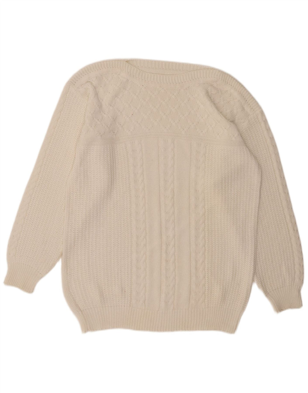 Maglione maglione con scollo a barca da donna VINTAGE UK 14 grande bianco