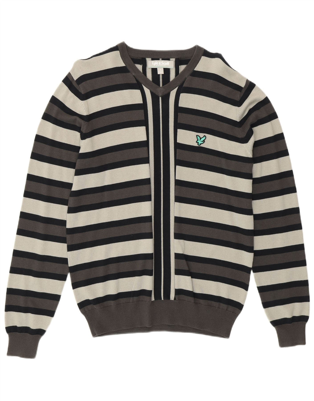 LYLE & SCOTT Maglione da uomo con scollo a V in cotone a righe grigio medio