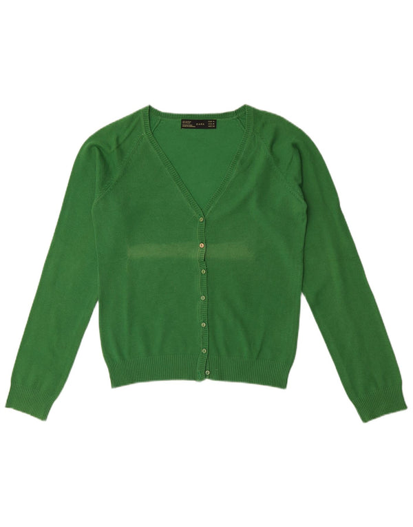 Maglione cardigan corto da donna Zara UK 12 cotone verde medio