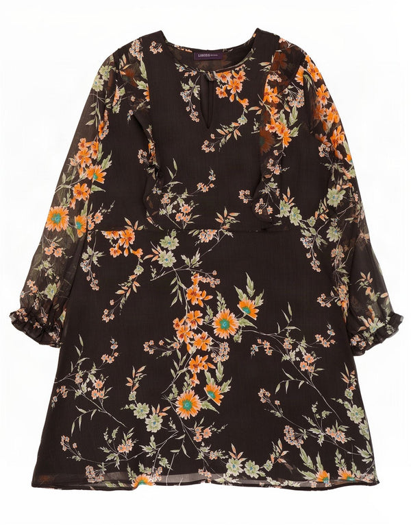 Abito a trapezio a maniche lunghe da donna Marks & Spencer UK 18 XL Nero floreale