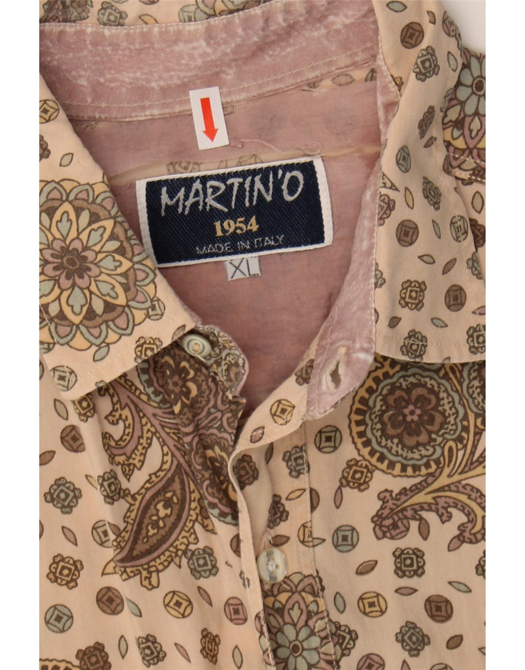 MARTIN'O Mens Short Sleeve Shirt XL Beige Paisley Vintage Martin'o and Second-Hand Martin'o from Messina Hembry 