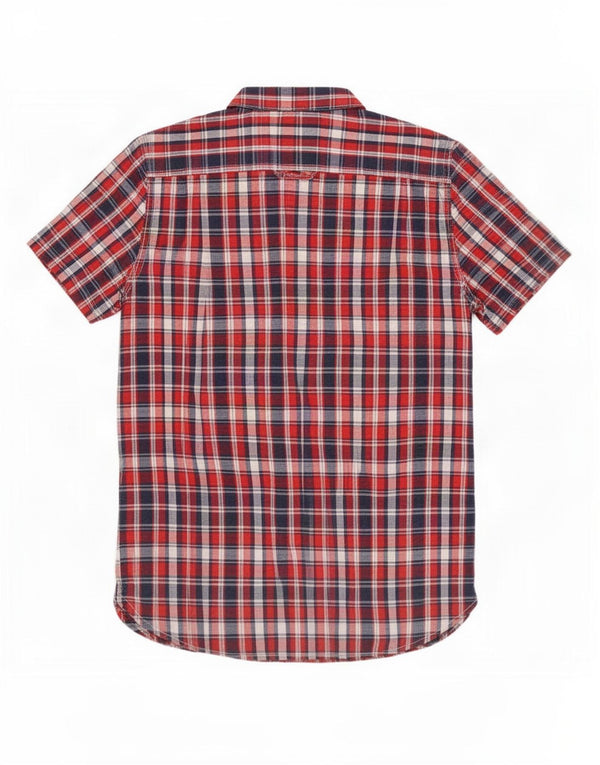 Camicia a maniche corte da uomo Superdry in cotone a quadri rosso medio