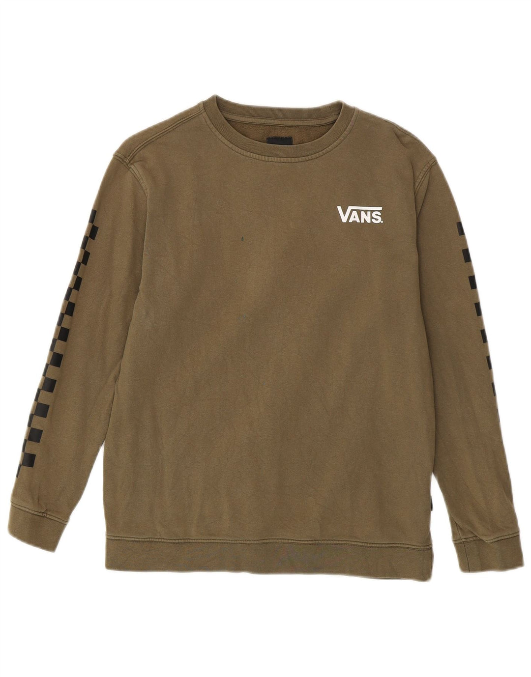 Felpa con grafica da donna Vans, maglione UK 16, grande, cotone kaki